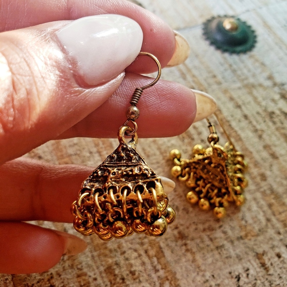Vintage boho oxidized gold bell earrings